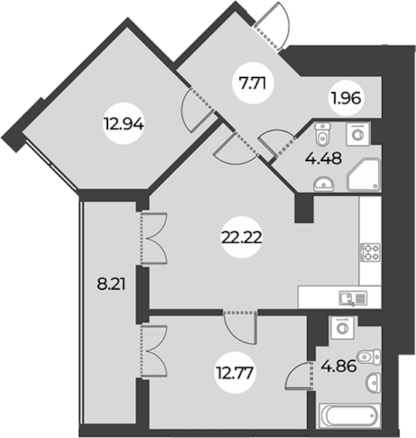 2-комнатная квартира 71.05 м², 11/24 эт., ЖК «Огни Залива»